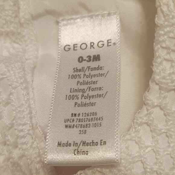 Pretty George White Lace Dress w/ Green Ribbon Trim & Pink Flower 0-3M - Picture 6 of 7